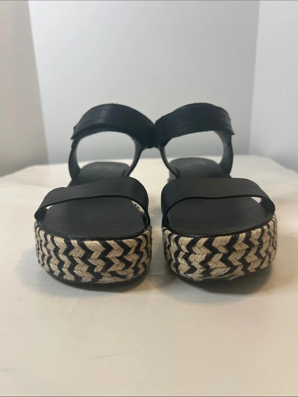 Sorel, Black Platform Espadrille Sandals with Ankle Strap